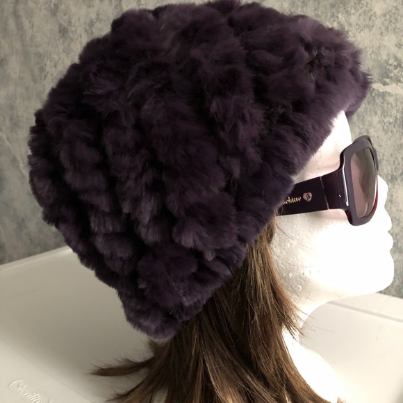 Belle Fare Accessories - Belle Fare Dyed Purple Rabbit Fur Beenie Style